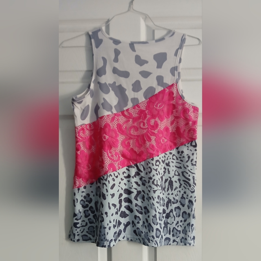 Pink and Gray Patterned Women's Tank Top - Picture 2 of 3